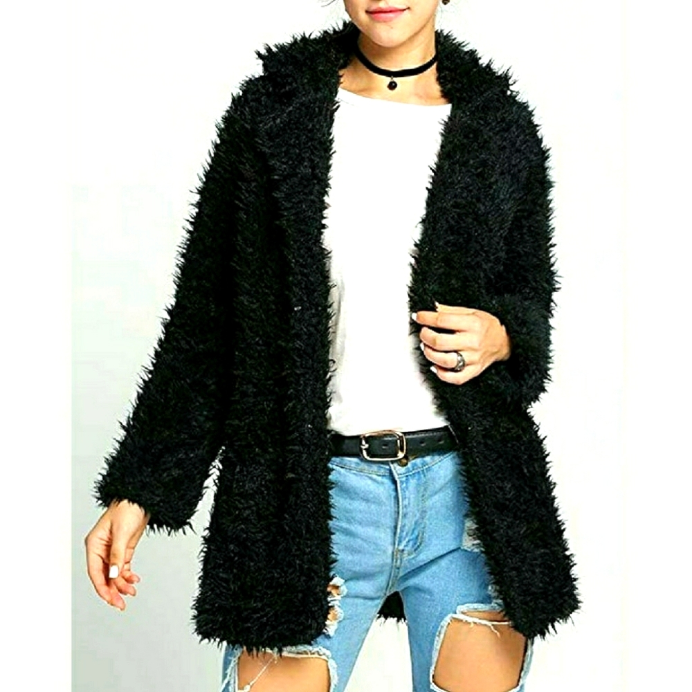 Kivenst Black Teddy Bear Lined Coat Size M